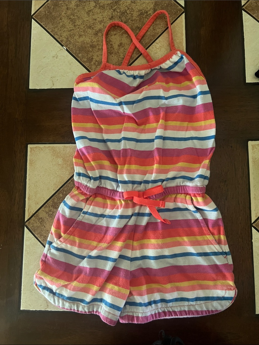Cat & Jack Striped Sleeveless Romper in Coral, Pink, Yellow, Blue, White